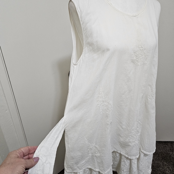 Papy Boez Boho Lagen Look Dress Cotton Off White Embroidered Lace Detail M/L - Picture 3 of 16